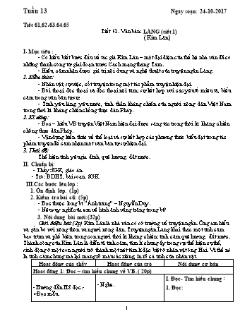 Giáo án Ngữ văn 9 - Tuần 13 - Năm học 2017-2018 - Trường THCS Ngô Quang Nhã