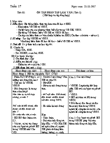 Giáo án Ngữ văn 9 - Tuần 17 - Năm học 2017-2018 - Trường THCS Ngô Quang Nhã