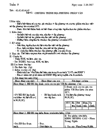 Giáo án Ngữ văn 9 - Tuần 9 - Năm học 2017-2018 - Trường THCS Ngô Quang Nhã