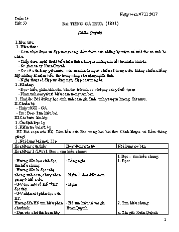 Giáo án Ngữ văn Khối 7 - Tuần 14 - Năm học 2017-2018 - Trường THCS Ngô Quang Nhã