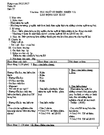 Giáo án Ngữ văn Khối 7 - Tuần 20 - Năm học 2017-2018 - Trường THCS Ngô Quang Nhã