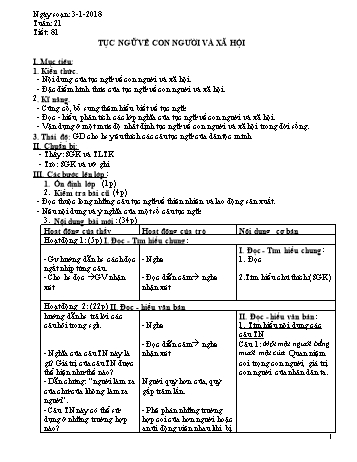 Giáo án Ngữ văn Khối 7 - Tuần 21 - Năm học 2017-2018 - Trường THCS Ngô Quang Nhã