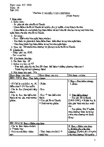 Giáo án Ngữ văn Khối 7 - Tuần 26 - Năm học 2017-2018 - Trường THCS Ngô Quang Nhã