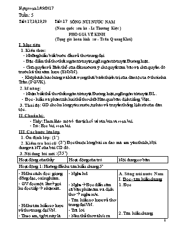 Giáo án Ngữ văn Khối 7 - Tuần 5 - Năm học 2017-2018 - Trường THCS Ngô Quang Nhã