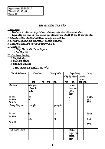 Giáo án Ngữ văn Khối 8 - Tuần 11 - Năm học 2017-2018 - Trường THCS Ngô Quang Nhã