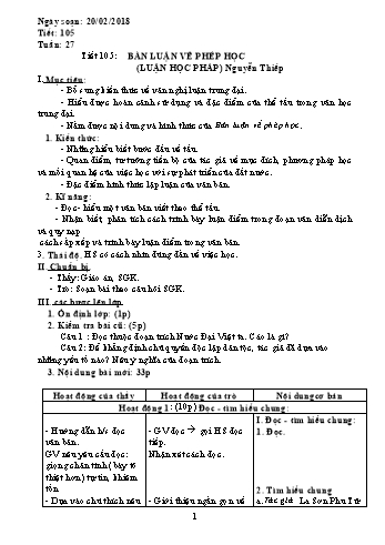 Giáo án Ngữ văn Khối 8 - Tuần 27 - Năm học 2017-2018 - Trường THCS Ngô Quang Nhã
