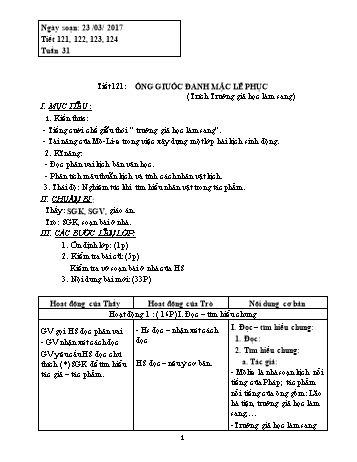 Giáo án Ngữ văn Khối 8 - Tuần 31 - Năm học 2017-2018 - Trường THCS Ngô Quang Nhã