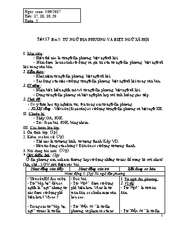 Giáo án Ngữ văn Khối 8 - Tuần 5 - Năm học 2017-2018 - Trường THCS Ngô Quang Nhã