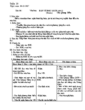 Giáo án Ngữ văn Khối 9 - Tuần 20 - Năm học 2017-2018 - Trường THCS Ngô Quang Nhã