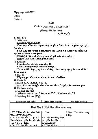Giáo án Ngữ văn Lớp 6 - Tuần 1 - Năm học 2017-2018 - Trường THCS Ngô Quang Nhã