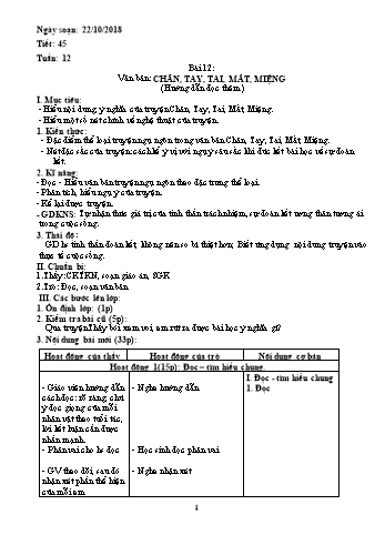 Giáo án Ngữ văn Lớp 6 - Tuần 12 - Năm học 2018-2019 - Trường THCS Ngô Quang Nhã