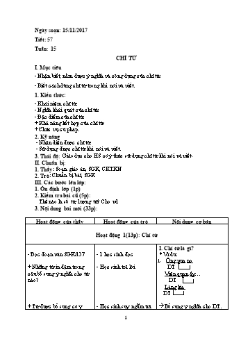 Giáo án Ngữ văn Lớp 6 - Tuần 15 - Năm học 2017-2018 - Trường THCS Ngô Quang Nhã