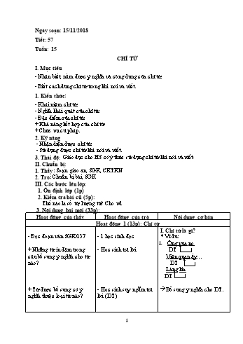 Giáo án Ngữ văn Lớp 6 - Tuần 15 - Năm học 2018-2019 - Trường THCS Ngô Quang Nhã
