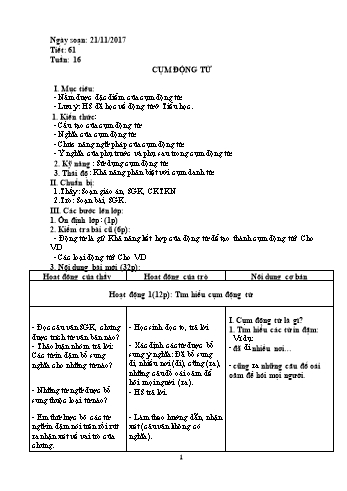Giáo án Ngữ văn Lớp 6 - Tuần 16 - Năm học 2017-2018 - Trường THCS Ngô Quang Nhã