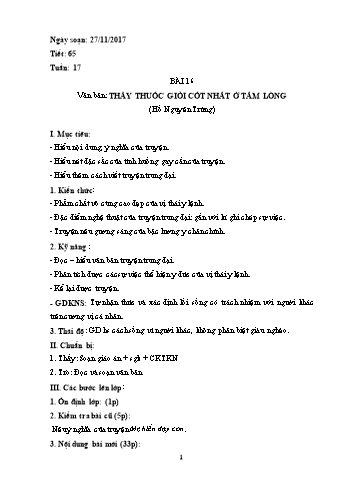 Giáo án Ngữ văn Lớp 6 - Tuần 17 - Năm học 2017-2018 - Trường THCS Ngô Quang Nhã