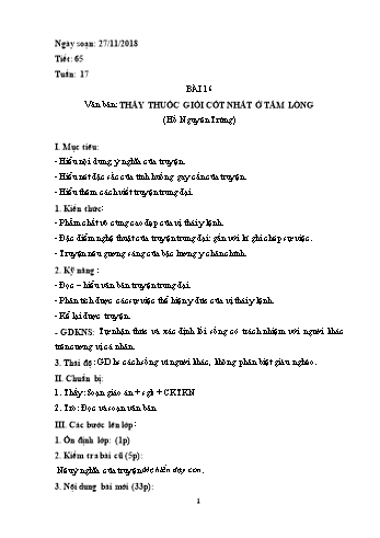 Giáo án Ngữ văn Lớp 6 - Tuần 17 - Năm học 2018-2019 - Trường THCS Ngô Quang Nhã