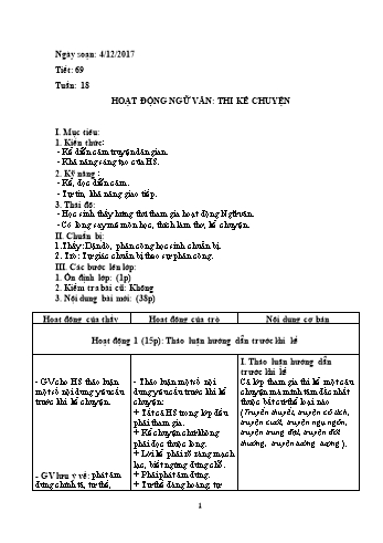 Giáo án Ngữ văn Lớp 6 - Tuần 18 - Năm học 2017-2018 - Trường THCS Ngô Quang Nhã