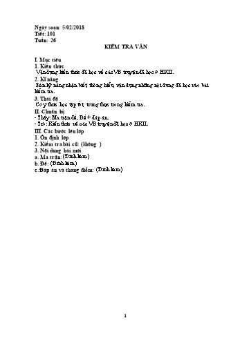 Giáo án Ngữ văn Lớp 6 - Tuần 26 - Năm học 2017-2018 - Trường THCS Ngô Quang Nhã