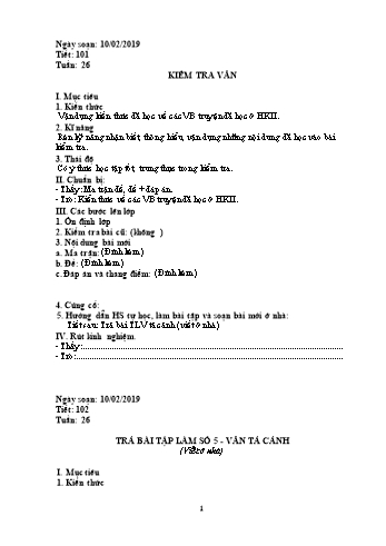 Giáo án Ngữ văn Lớp 6 - Tuần 26 - Năm học 2018-2019 - Trường THCS Ngô Quang Nhã