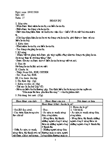 Giáo án Ngữ văn Lớp 6 - Tuần 27 - Năm học 2017-2018 - Trường THCS Ngô Quang Nhã