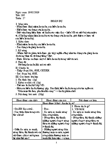 Giáo án Ngữ văn Lớp 6 - Tuần 27 - Năm học 2018-2019 - Trường THCS Ngô Quang Nhã