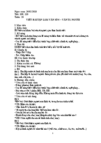 Giáo án Ngữ văn Lớp 6 - Tuần 28 - Năm học 2017-2018 - Trường THCS Ngô Quang Nhã