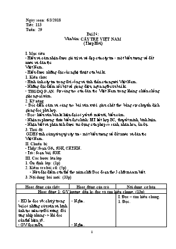 Giáo án Ngữ văn Lớp 6 - Tuần 29 - Năm học 2017-2018 - Trường THCS Ngô Quang Nhã