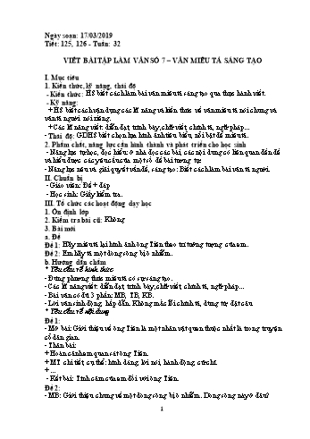 Giáo án Ngữ văn Lớp 6 - Tuần 32 - Năm học 2018-2019 - Trường THCS Ngô Quang Nhã