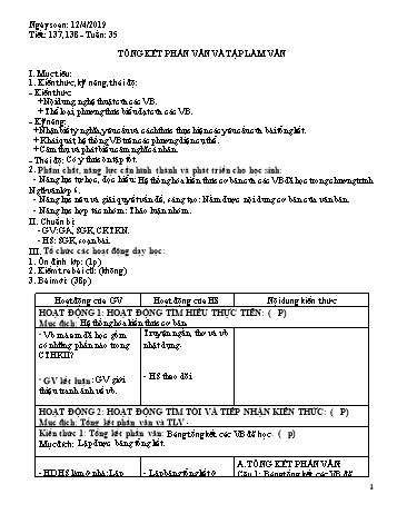 Giáo án Ngữ văn Lớp 6 - Tuần 35 - Năm học 2018-2019 - Trường THCS Ngô Quang Nhã