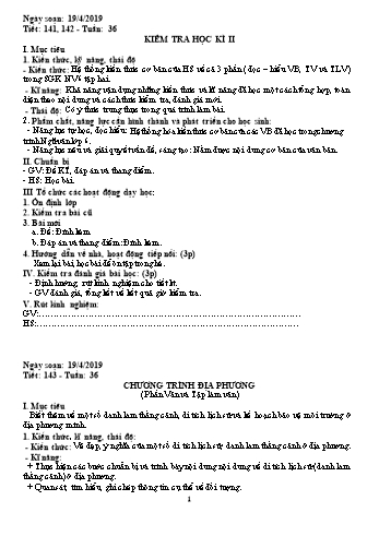 Giáo án Ngữ văn Lớp 6 - Tuần 36 - Năm học 2018-2019 - Trường THCS Ngô Quang Nhã