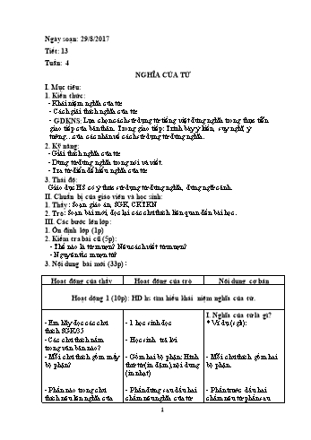 Giáo án Ngữ văn Lớp 6 - Tuần 4 - Năm học 2017-2018 - Trường THCS Ngô Quang Nhã