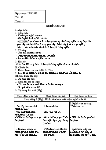 Giáo án Ngữ văn Lớp 6 - Tuần 4 - Năm học 2018-2019 - Trường THCS Ngô Quang Nhã