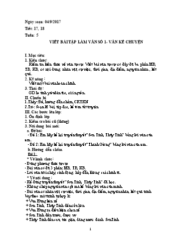 Giáo án Ngữ văn Lớp 6 - Tuần 5 - Năm học 2017-2018 - Trường THCS Ngô Quang Nhã