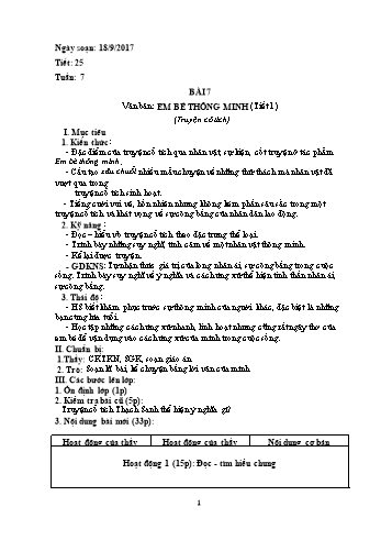 Giáo án Ngữ văn Lớp 6 - Tuần 7 - Năm học 2017-2018 - Trường THCS Ngô Quang Nhã