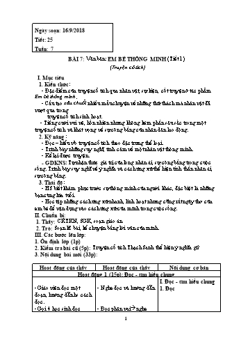 Giáo án Ngữ văn Lớp 6 - Tuần 7 - Năm học 2018-2019 - Trường THCS Ngô Quang Nhã