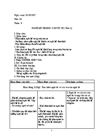 Giáo án Ngữ văn Lớp 6 - Tuần 9 - Năm học 2017-2018 - Trường THCS Ngô Quang Nhã