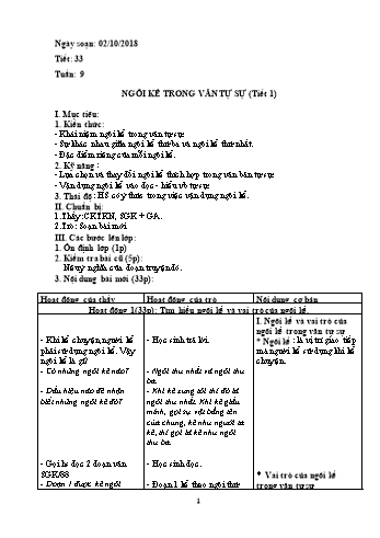 Giáo án Ngữ văn Lớp 6 - Tuần 9 - Năm học 2018-2019 - Trường THCS Ngô Quang Nhã