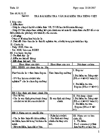 Giáo án Ngữ văn Lớp 7 - Tuần 13 - Năm học 2017-2018 - Trường THCS Ngô Quang Nhã