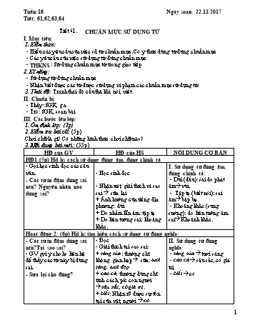 Giáo án Ngữ văn Lớp 7 - Tuần 16 - Năm học 2017-2018 - Trường THCS Ngô Quang Nhã