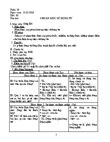 Giáo án Ngữ văn Lớp 7 - Tuần 16 - Năm học 2018-2019 - Trường THCS Ngô Quang Nhã
