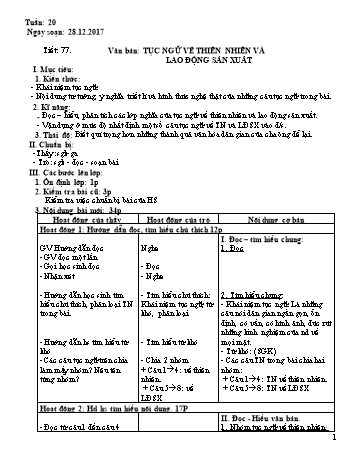 Giáo án Ngữ văn Lớp 7 - Tuần 20 - Năm học 2017-2018 - Trường THCS Ngô Quang Nhã