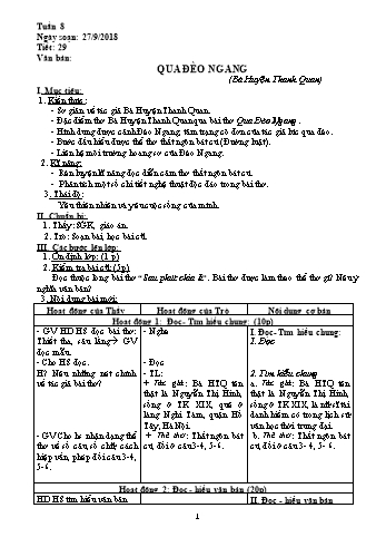 Giáo án Ngữ văn Lớp 7 - Tuần 8 - Năm học 2018-2019 - Trường THCS Ngô Quang Nhã