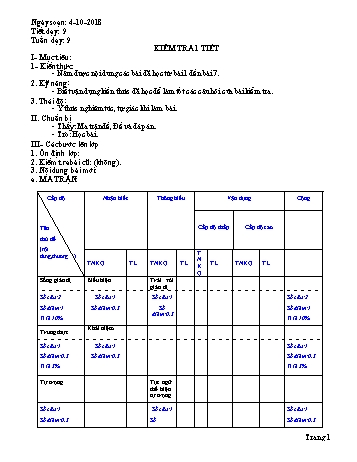 Giáo án Ngữ văn Lớp 7 - Tuần 9 - Năm học 2018-2019 - Trường THCS Ngô Quang Nhã