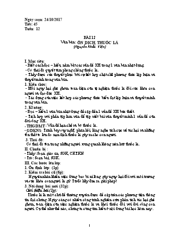 Giáo án Ngữ văn Lớp 8 - Tuần 12 - Năm học 2017-2018 - Trường THCS Ngô Quang Nhã