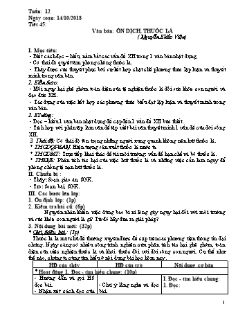 Giáo án Ngữ văn Lớp 8 - Tuần 12 - Năm học 2018-2019 - Trường THCS Ngô Quang Nhã