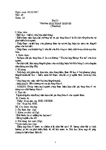 Giáo án Ngữ văn Lớp 8 - Tuần 13 - Năm học 2017-2018 - Trường THCS Ngô Quang Nhã