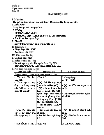 Giáo án Ngữ văn Lớp 8 - Tuần 14 - Năm học 2018-2019 - Trường THCS Ngô Quang Nhã