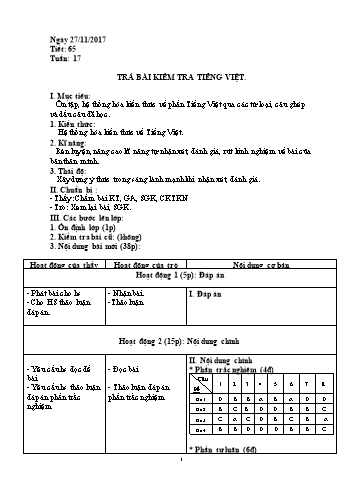 Giáo án Ngữ văn Lớp 8 - Tuần 17 - Năm học 2017-2018 - Trường THCS Ngô Quang Nhã