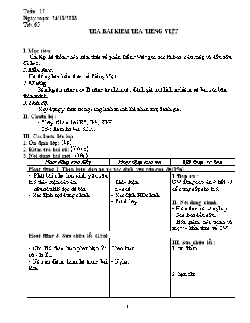 Giáo án Ngữ văn Lớp 8 - Tuần 17 - Năm học 2018-2019 - Trường THCS Ngô Quang Nhã