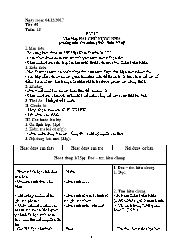Giáo án Ngữ văn Lớp 8 - Tuần 18 - Năm học 2017-2018 - Trường THCS Ngô Quang Nhã